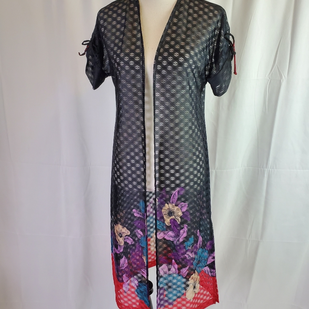 Women's sheer cover up black floral robe jacket